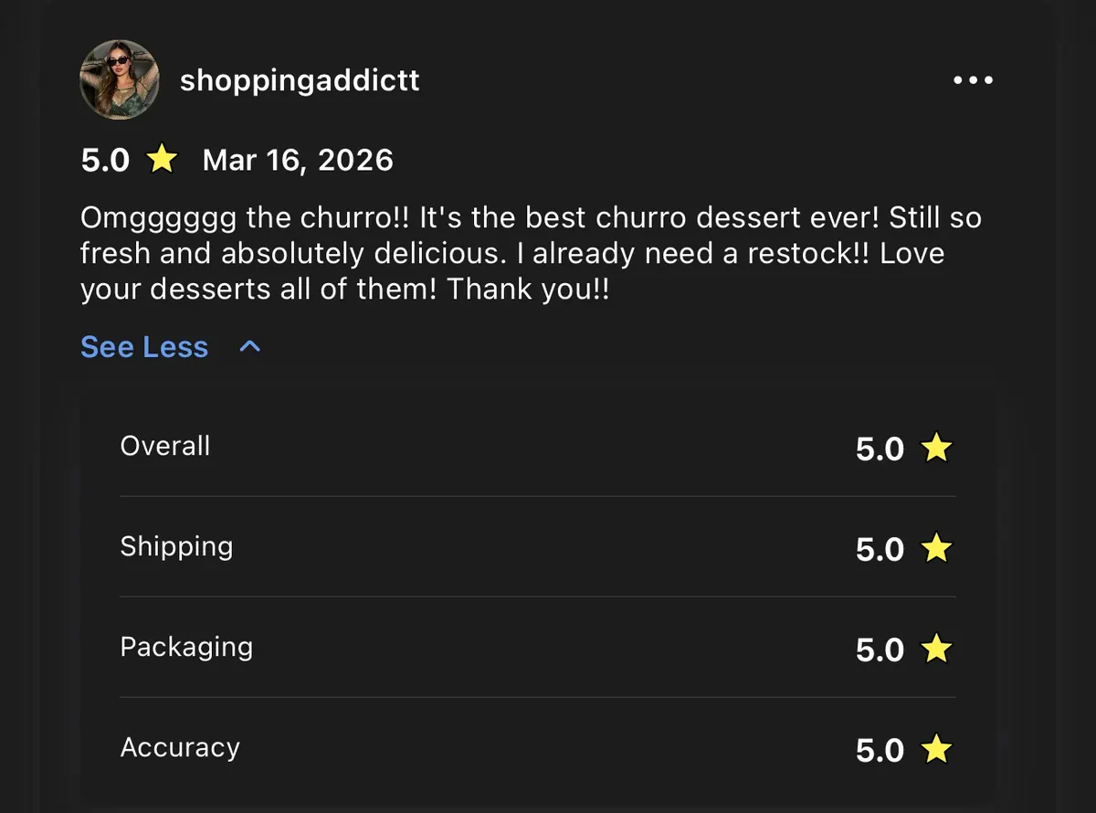 Screenshot of a five-star Whatnot review from shoppingaddictt